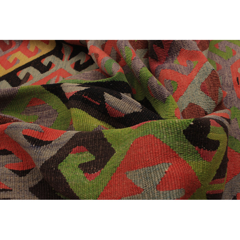 Tapis en cuivre/vert/rouge en laine 6 pi x 11 pi 3 po handwoven à tissage plat Norcross