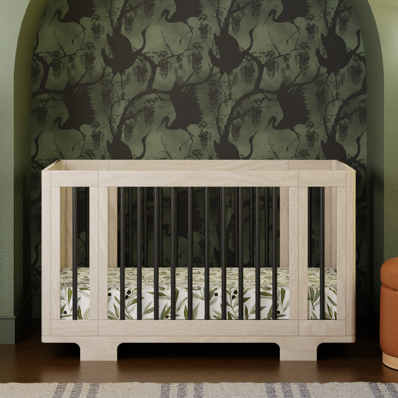 Yuzu 8-In-1 Convertible Crib With All-Stages Conversion Kits, Washed Natural/Black