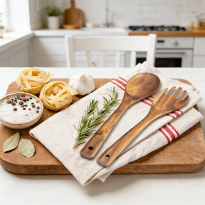7-Piece Rosewood Kitchen Utensil Set With Round Holder, 100% Non-Toxic Wooden Spoons, Spatulas, And Serving Utensils For Cooking And Gifting
