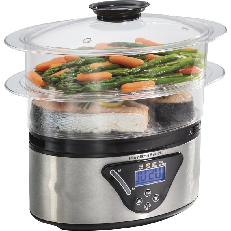 5.5 Quart Black and Silver Digital Steamer with Timer