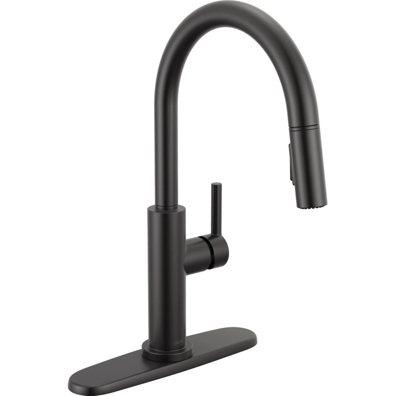 Robinet d'évier de cuisine à bec rétractable Nicoli, robinet de cuisine à poignée simple, Noir mat