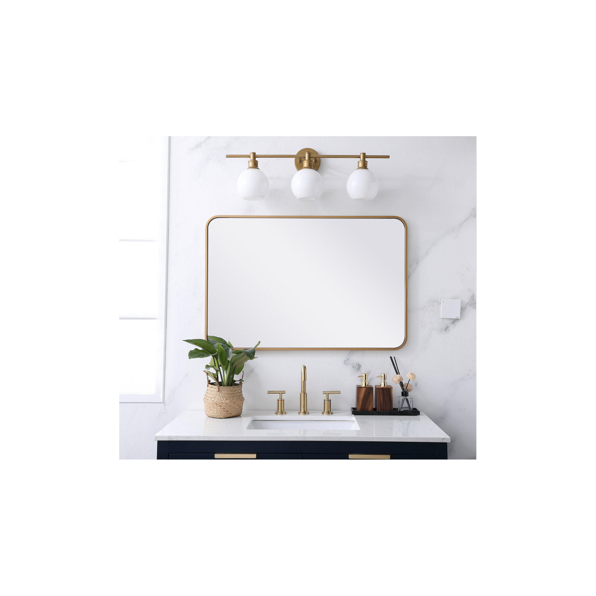 Sabine Metal Rounded Rectangle Wall Mirror, 36" x 24", Brass