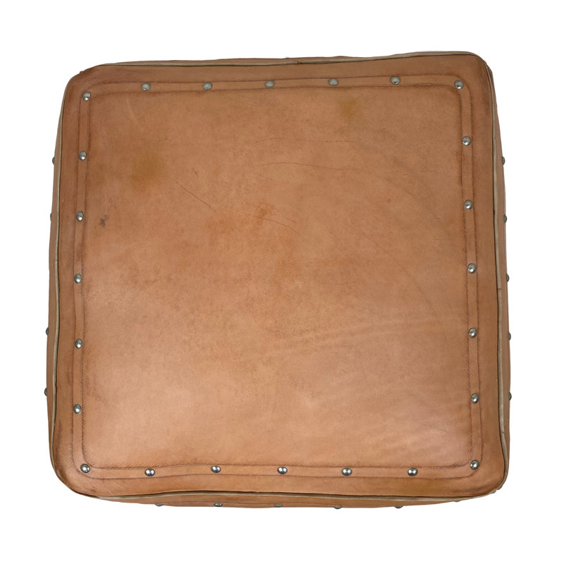 Upholstered Full Grain Leather Ottoman