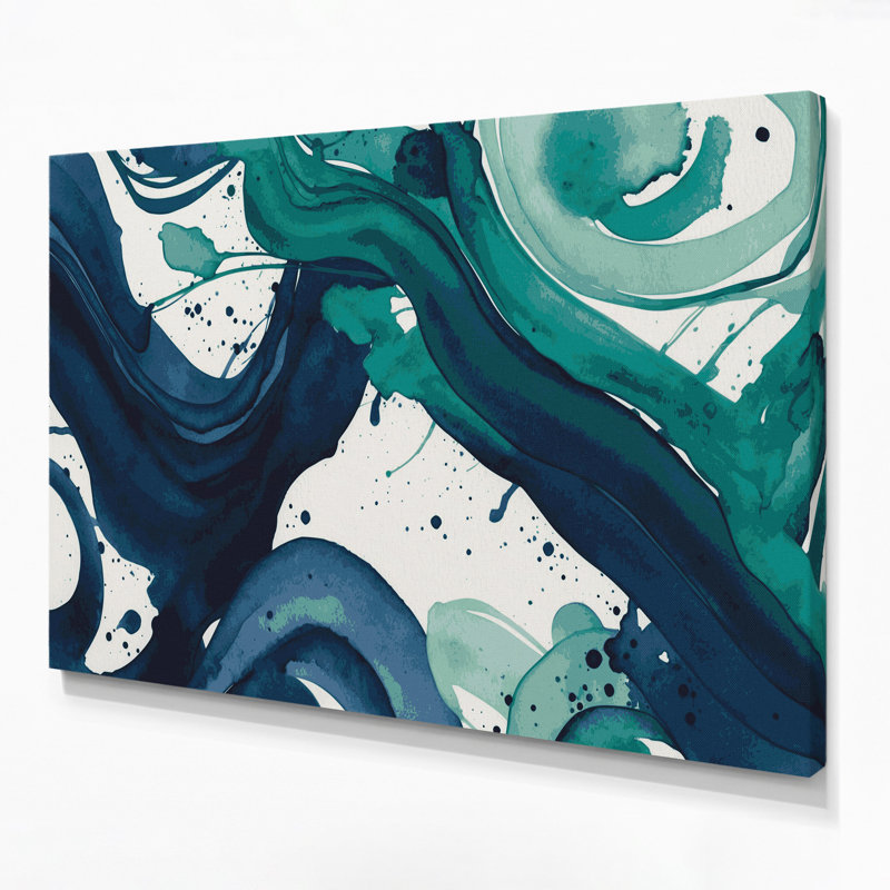 Aquarelle abstraite, art mural bleu sur toile 11, H 16 po x l 20 po
