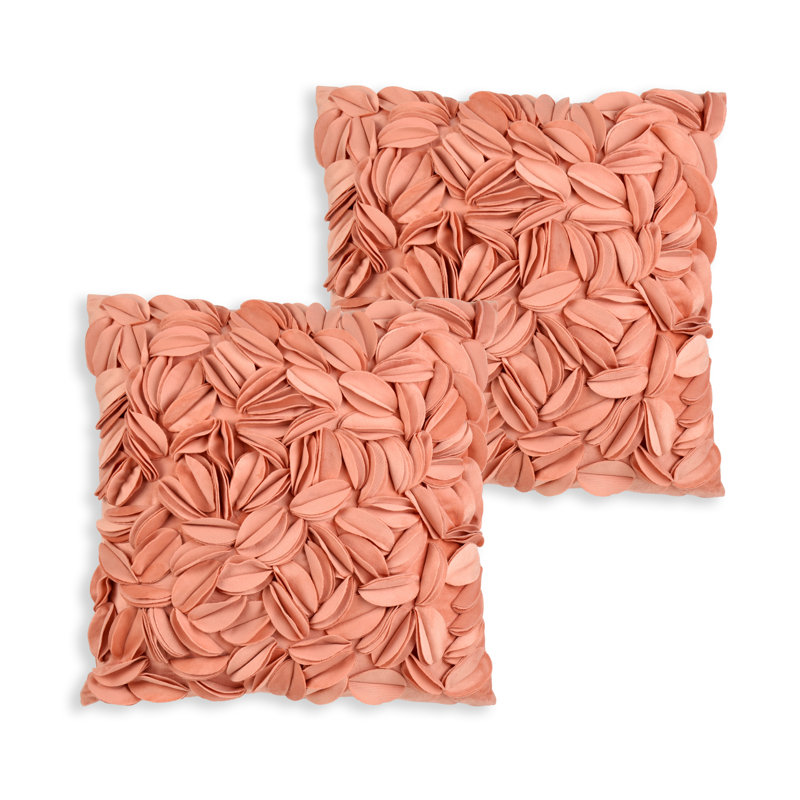 3D Floral Decorative Velvet Polyester Fiber Fill Indoor Throw Pillow Cover Set (Set Of 2), Square 18", Blush