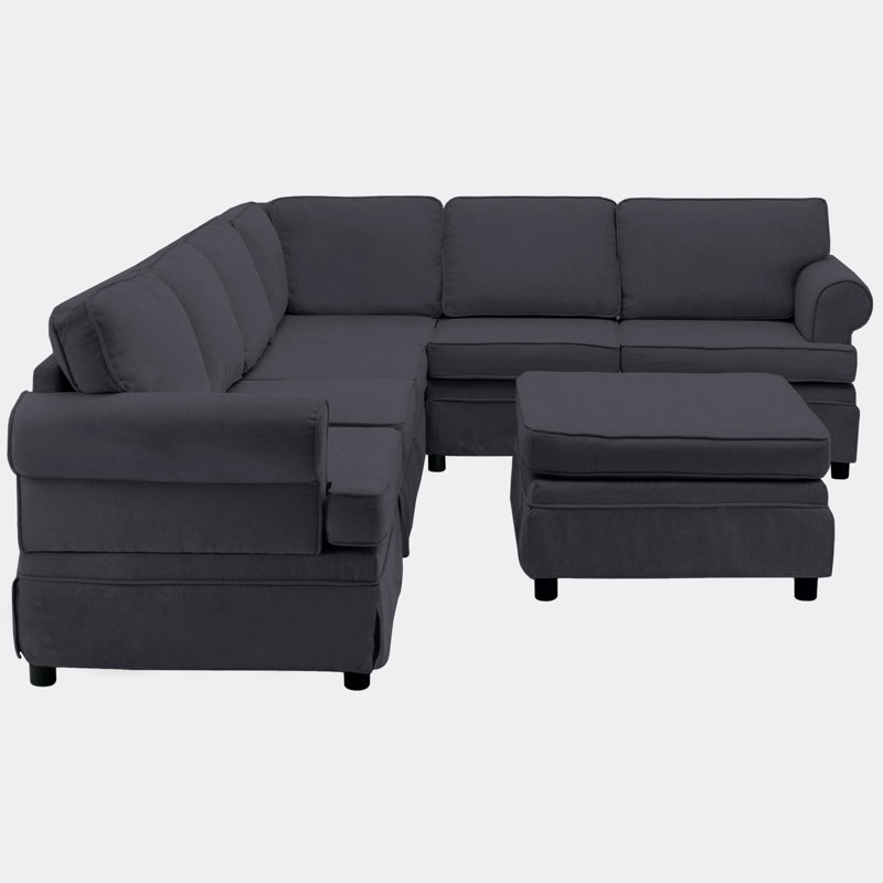 Roepke Upholstered L-Shaped Sectional Right Hand Facing, Gray 100% Linen