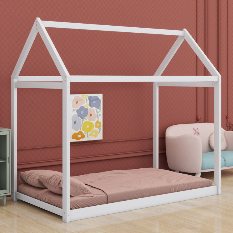 Lit maison en bois, Blanc