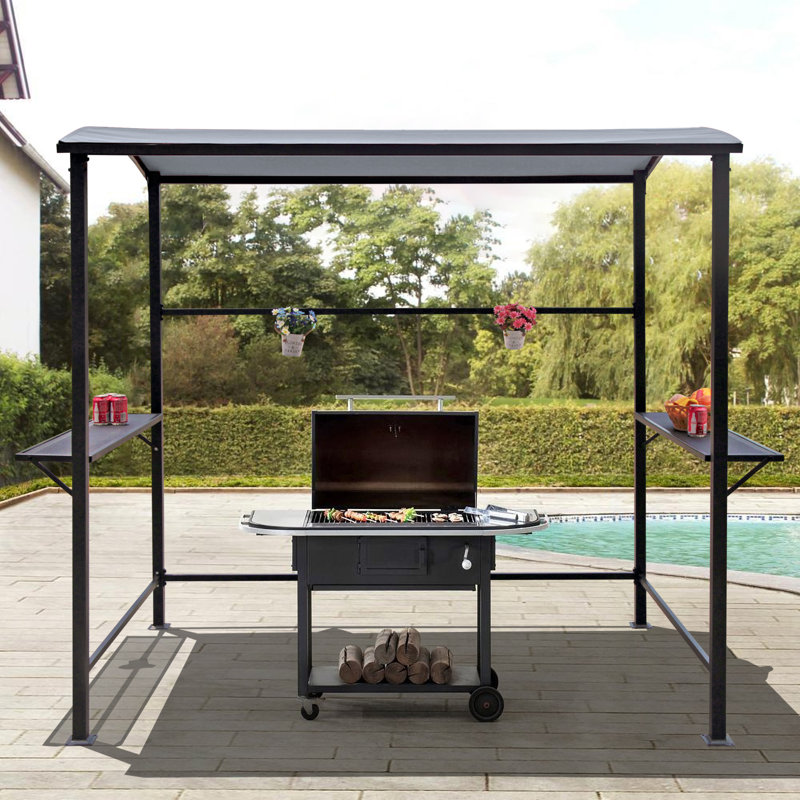 8Ft. W x 5 Ft. D Steel Grill Gazebo, Gray