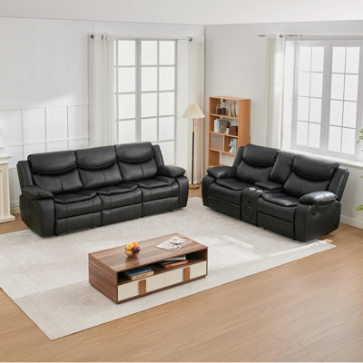 2-Piece Reclining Sofa Set in PU Leather with Center Storage, Cup Holders and Built-in Bluetooth Speaker