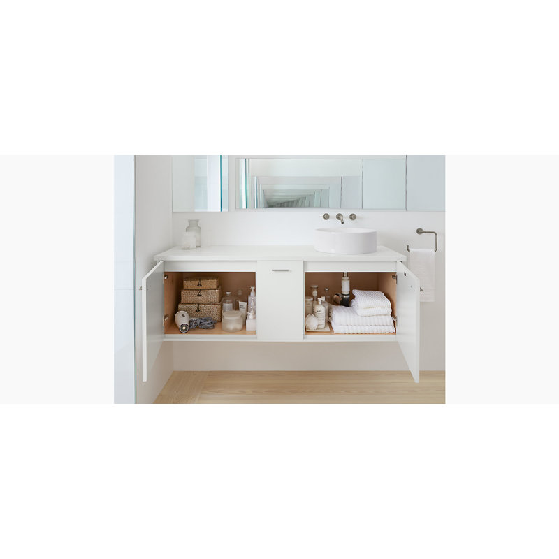 Ensemble de meuble-lavabo de salle de bain double à fixation murale 62" jute tons, Noir, Blanc lin, Blanc