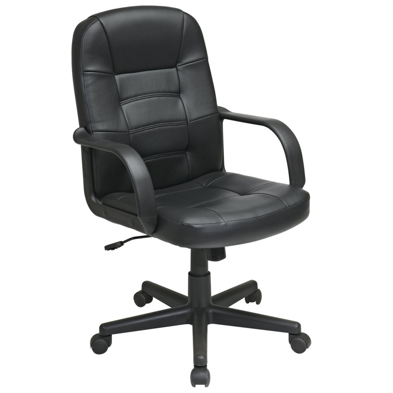 Black Leather Swivel Executive Chair with Plastic Base