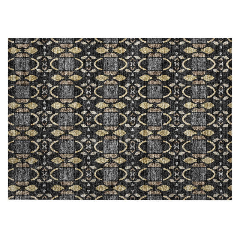 Machine Washable Indoor/Outdoor Chantille ACN2920 Striped Rug, 1'8" x 2'6", Black