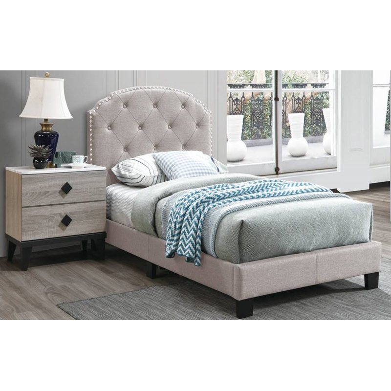 Ensemble de chambre à coucher configurable avec lit simple tapissier, Brun pâle, Grand