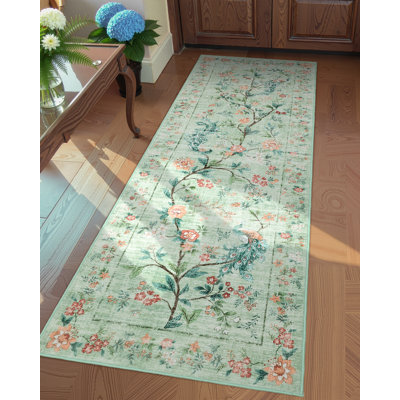 Tapis lavables pour tapis de paon à motif floral ultra doux pour la chambre à coucher, tapis d'intérieur de ferme résistant aux taches avec envers antidérapant, tapis d'appoint mince pliable pour le salon, la chambre de bébé