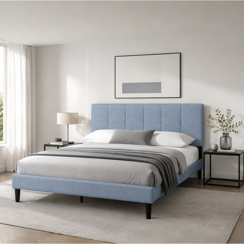 Dajai Upholstered Unfinished Platform Bed, Full, Light Blue