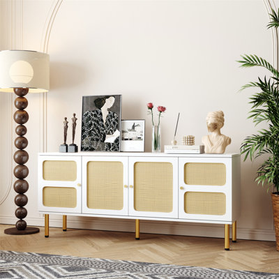 Console, meuble télé et meuble télé 64,9 po avec porte en rotin pour téléviseur de 70 po ou moins Maichin