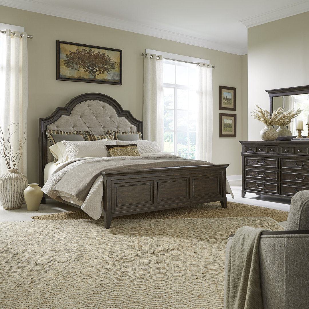 Trelawny Upholstered Bed, Dresser & Mirror Bedroom Set Canora Grey 