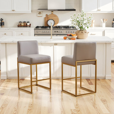 Ensemble de 2 tabourets de comptoir 26 po en similicuir moderne gris avec base dorée