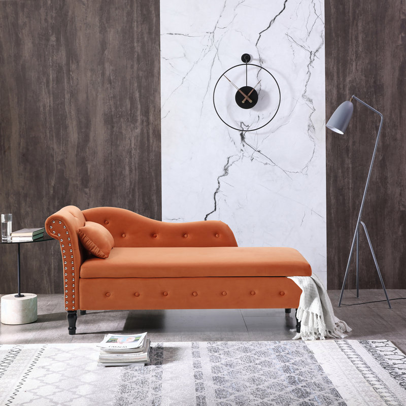 Modern And Comfy Style Chaise Lounge With A Pillow, For Indoor Use, Velours orange
