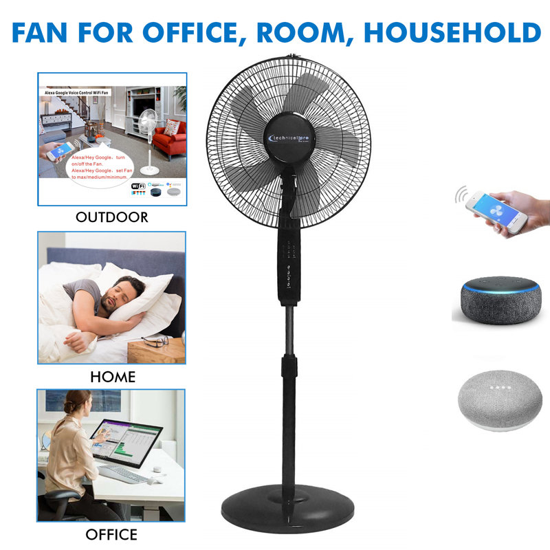 Technical Pro Wifi Enabled 16 Inch Standing Fan With Oscillating Feature And Compatible With Amazon Alexa/google Home Voice Control Smart Home (black)