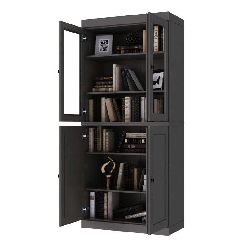 Vereniz Palace Imports 100% Solid Wood 6-Shelf Bookcase, Raised Panel & Clear Glass Doors, Adjustable Shelves, 32" Wide, 71.5" Tall