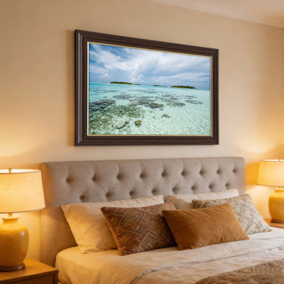 Art mural antique sur toile encadré doré pour le salon, la chambre à coucher, le bureau ou le vestibule - Décoration murale décorative avec paradis tropical