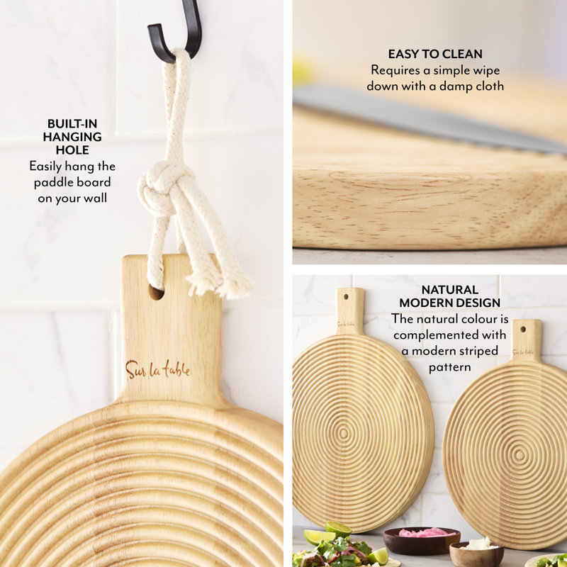 Sur La Table Paddle Board for Serving Meats, Vegetables and Cheeses, Easy to Clean, Made with FSC Certified Materials, Colour Me Happy, Natural Wood