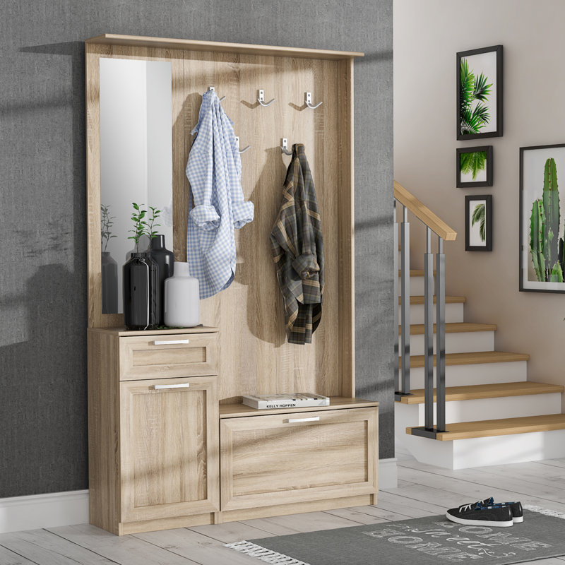 Rasheen Hall Tree 110.9cm Wide with Bench and Shoe Storage, Beige