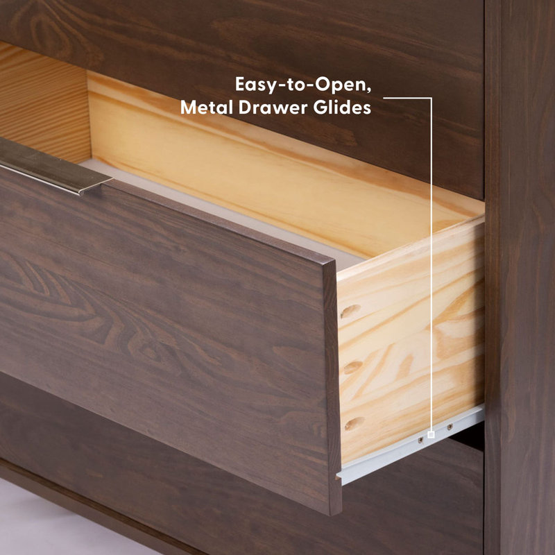 Haven 5 Drawer Dresser with Brass Handle, Walnut, Walnut