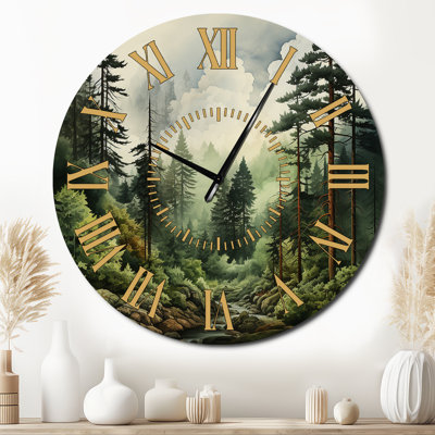 Pine Tree Forest - Landscapes Golden Face Wall Clock