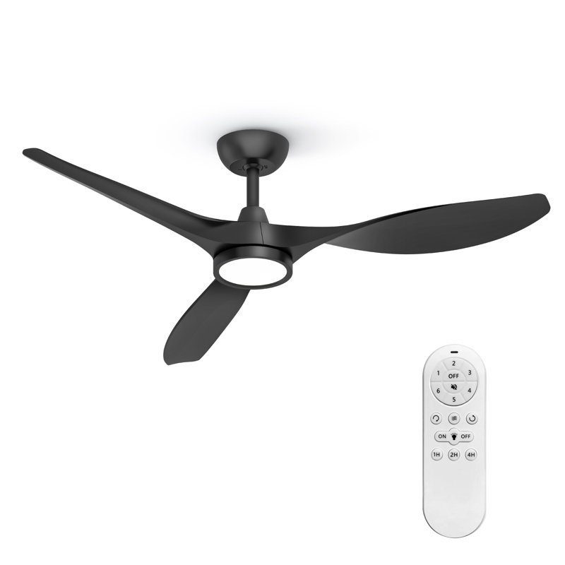 (set Of 2) 52" Blade Led Propeller Ceiling Fan With Remote Control, Black