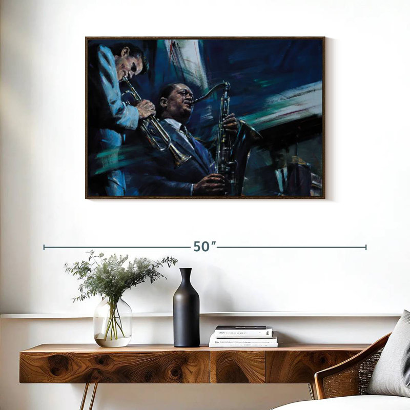Bleu froid, 37 po x 25 po, Cadre flottant noyer