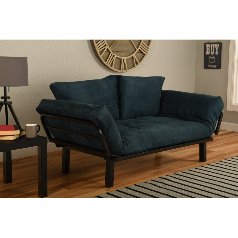 Futon simple 60 po Everett, Suède bleu, Noir