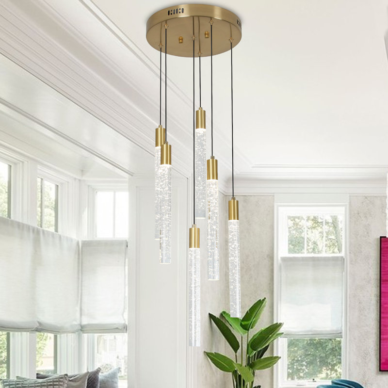 Luminaire suspendu en cristal Eliandra, Laiton, Six lumières