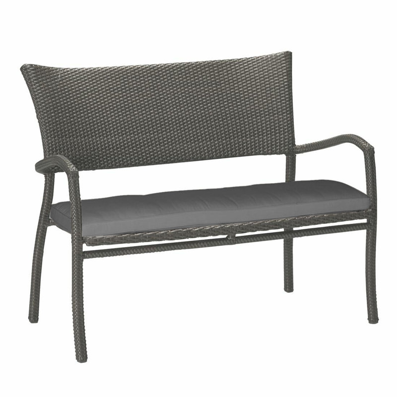 Skye Wicker Garden Bench, Black Walnut, Verona Silver Sunbrella®, No Welt