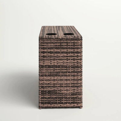 Outdoor Side Table For Relaxation - To Elements, , 2 Drink Pockets, 13X33x22 Inches Modern , Brown Resin Slots, 12.8" D X 32.49" W 22.32" H
