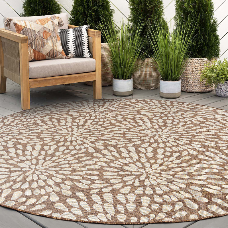 Tapis d'intérieur / extérieur brun Aryanna, Rond 5 pi 3 po