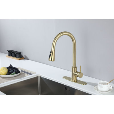 Kitchen Pull Out Spray Faucet, Brushed Gold Twinkling, Stainless Steel Expertise, 360 Rotating Prominent Nozzle, Corrosion And Rust Backed, Single Handle Scrutinized Faucet In Style, Sturdiness,