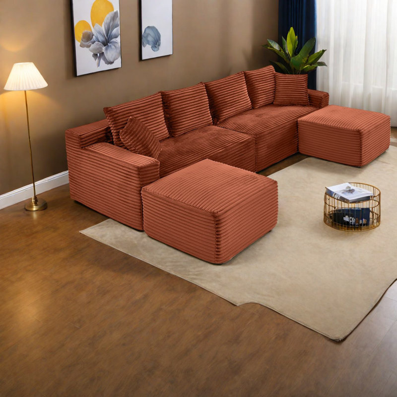 Canapé modulaire spacieux en velours côtelé sans assemblage pour salon