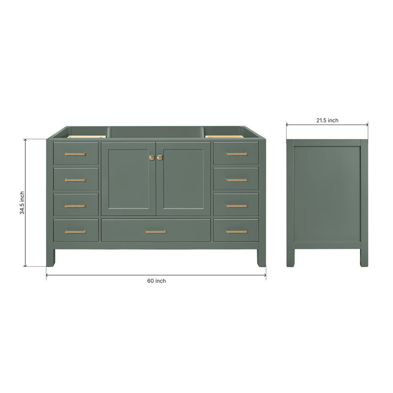 Cambridge 60'' W Single Bathroom Vanity Base, Vintage Green, Satin Brass