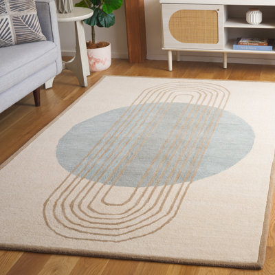 Anyeli Rodeo Drive Hand Tufted Wool/Cotton Abstract Rug in Blue/Ivory