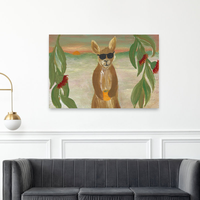 «Cool Kangaroo Sunset», art animalier contemporain, H 40 po x l 60 po