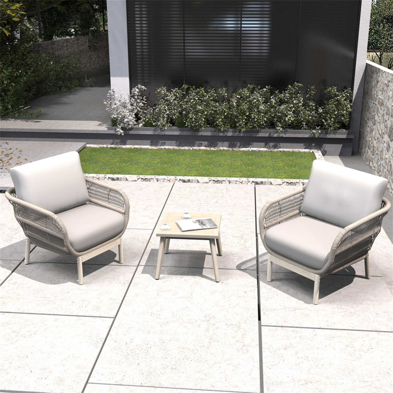 Ensembles de bancs et de chaises en bois d'acacia - Ensemble de sièges d'extérieur avec confort et corde tissée, 3