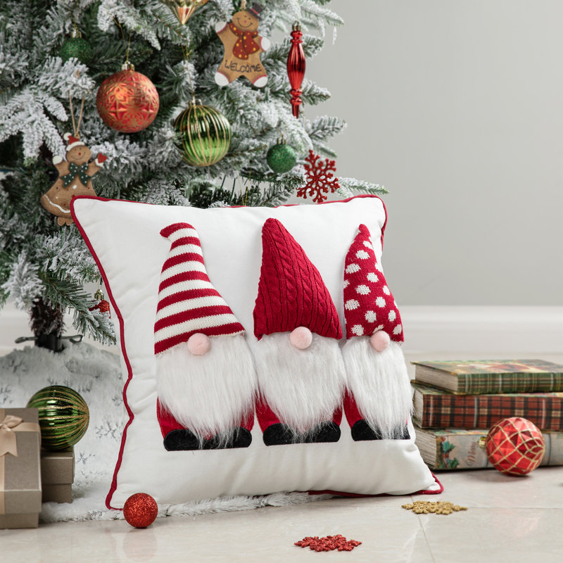 Festive Red and White Knitted Gnome Throw Pillow