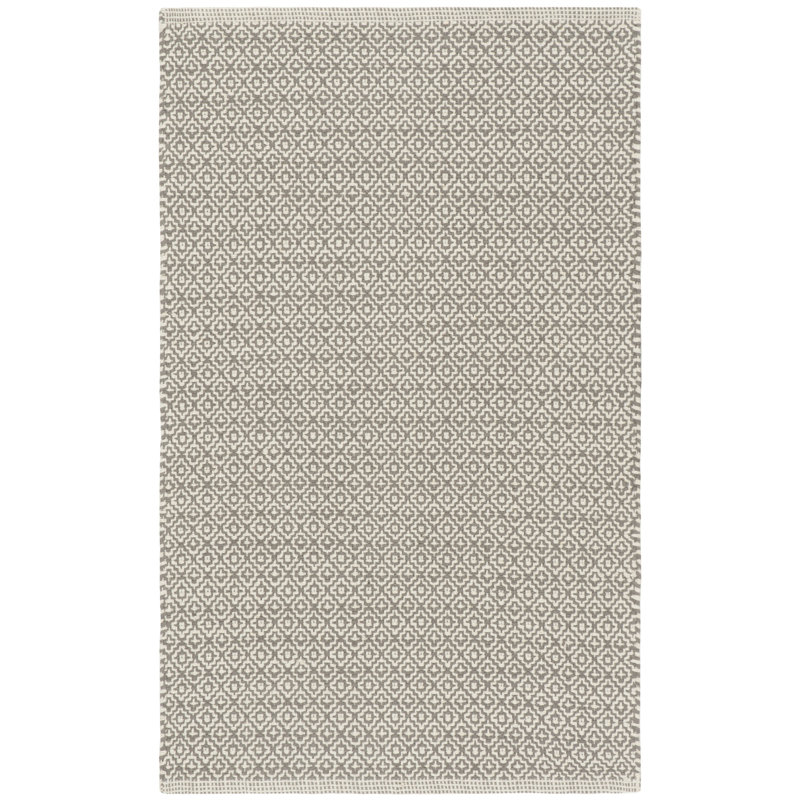 Tapis ivoire / gris en coton tissé à plat à la main Bester, Rectangle 2 pi 6 po x 4 pi