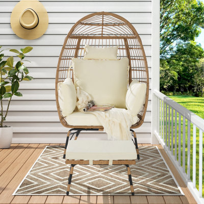 Egg Chair,Rattan Egg Chair Indoor Outdoor,Oversized Large Egg Chairs 600Lbs With Ottoman And Thick Cushions For Porch, Backyard, Balcony