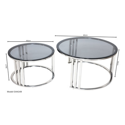Quality And Price Modern Nest Coffee Table – 2-piece Set With Silver Legs & Tempered Glass Top Model DA4149