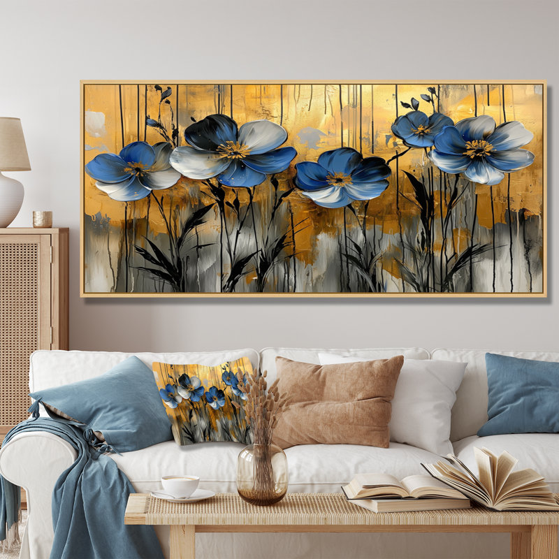 Monto - Floral Canvas Art Print, H 28 po x l 60 po, Cadre flottant, Naturel