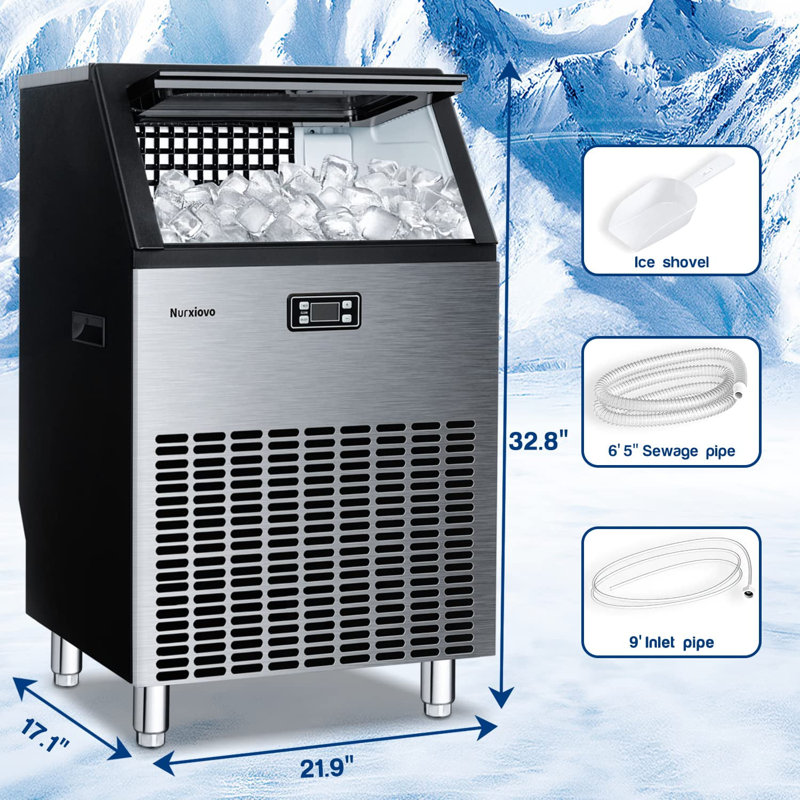 200 Lb. Daily Commercial ice maker 55lbs Storage Bin，Automatic cleaning function