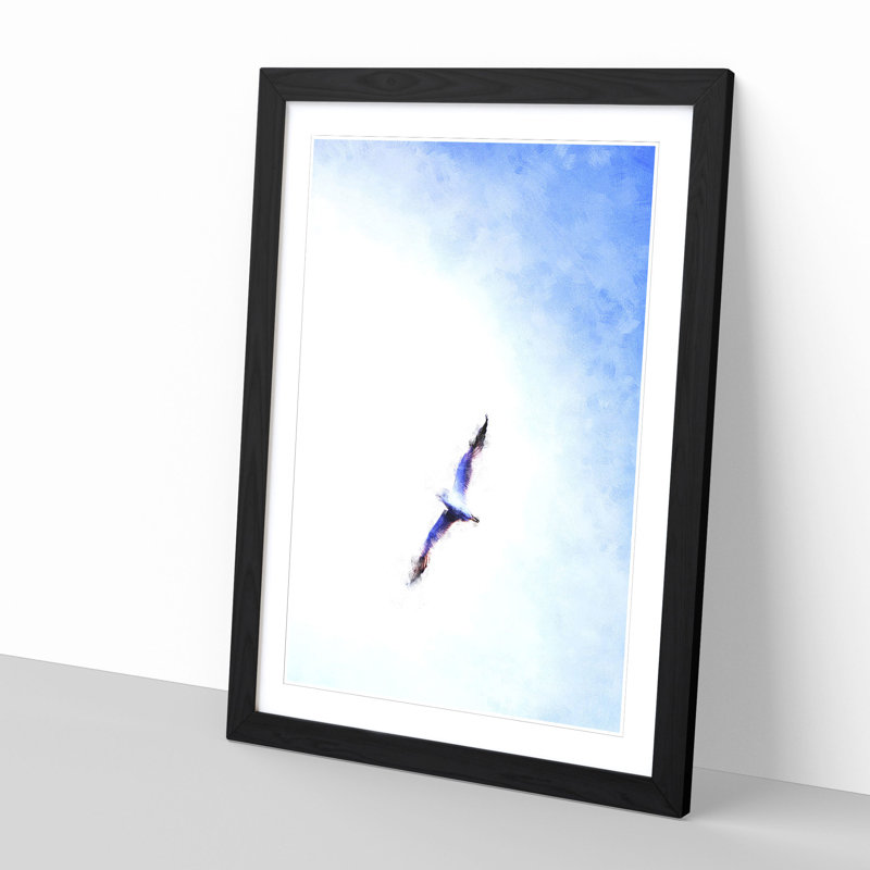 Flying Seagull Abstract - Picture Frame Painting Print, 33cm H x 24cm W x 2cm D, Black Framed